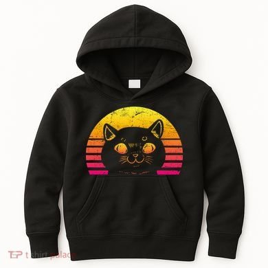 Cat Retro Sunset Kids Hoodie