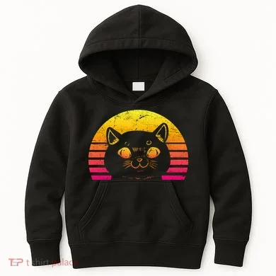 Cat Retro Sunset Kids Hoodie