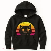 Cat Retro Sunset Kids Hoodie thumb 0