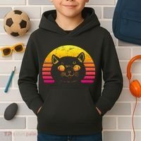 Cat Retro Sunset Kids Hoodie thumb 2