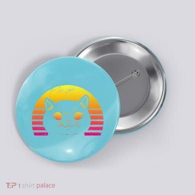 Cat Retro Sunset Button