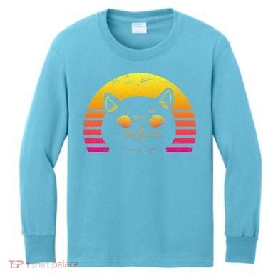 Cat Retro Sunset Kids Long Sleeve Shirt