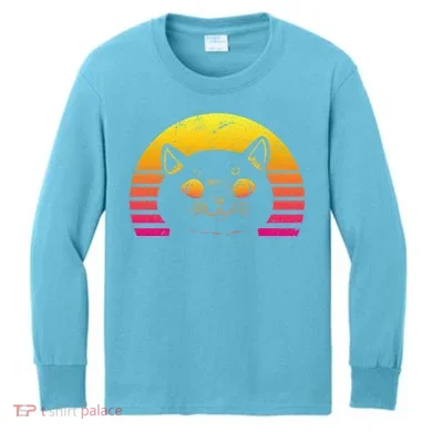 Cat Retro Sunset Kids Long Sleeve Shirt
