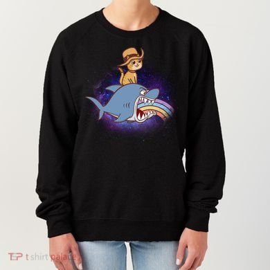 Cat Riding Shark Rainbow Bite Women's Sweatshirt