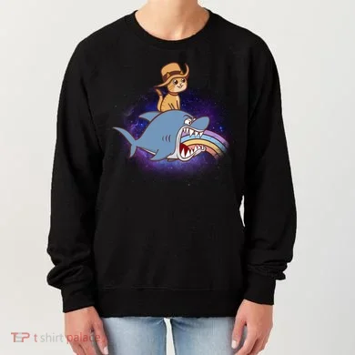 Cat Riding Shark Rainbow Bite Women's Sweatshirt