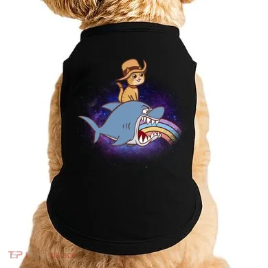 Cat Riding Shark Rainbow Bite Doggie Tank