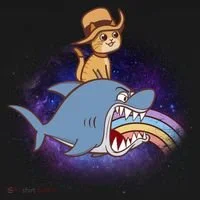 Cat Riding Shark Rainbow Bite Doggie Tank thumb 4