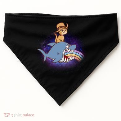 Cat Riding Shark Rainbow Bite USA-Made Doggie Bandana