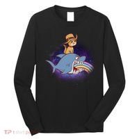 Cat Riding Shark Rainbow Bite Long Sleeve Shirt thumb 0