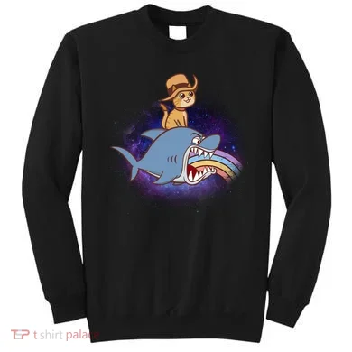Cat Riding Shark Rainbow Bite Sweatshirt