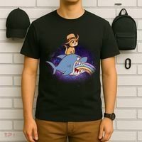 Cat Riding Shark Rainbow Bite T-Shirt thumb 6