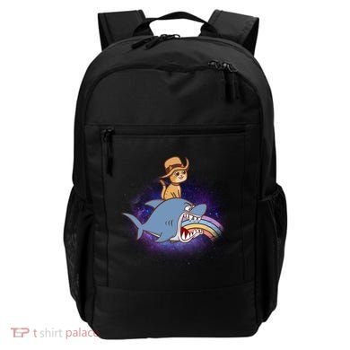 Cat Riding Shark Rainbow Bite Backpack