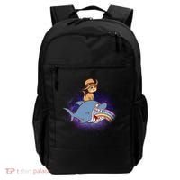 Cat Riding Shark Rainbow Bite Backpack thumb 0