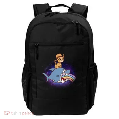 Cat Riding Shark Rainbow Bite Backpack