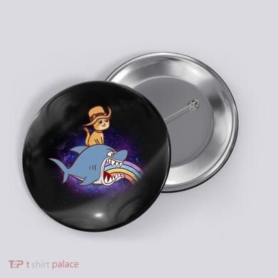 Cat Riding Shark Rainbow Bite Button