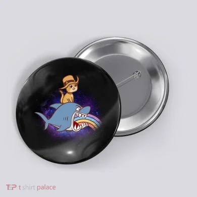 Cat Riding Shark Rainbow Bite Button