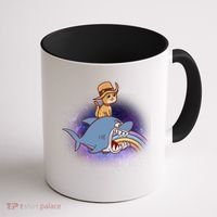 Cat Riding Shark Rainbow Bite Coffee Mug thumb 1
