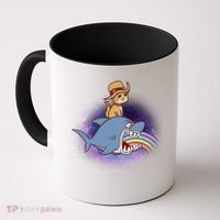 Cat Riding Shark Rainbow Bite Coffee Mug thumb 0