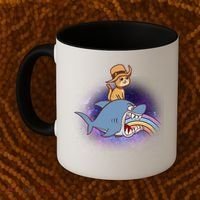 Cat Riding Shark Rainbow Bite Coffee Mug thumb 2