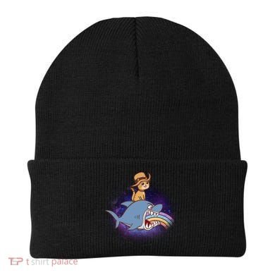 Cat Riding Shark Rainbow Bite Beanie