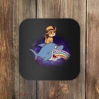 Cat Riding Shark Rainbow Bite Coaster thumb 0