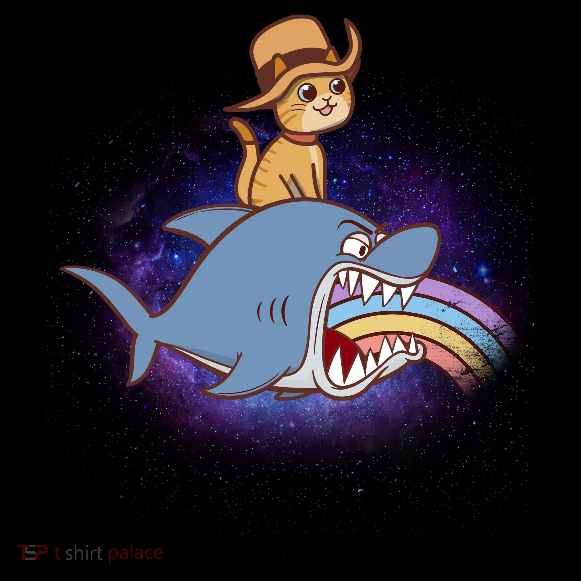 Cat Riding Shark Rainbow Bite Pajama Set