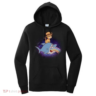 Cat Riding Shark Rainbow Bite Women's Hoodie