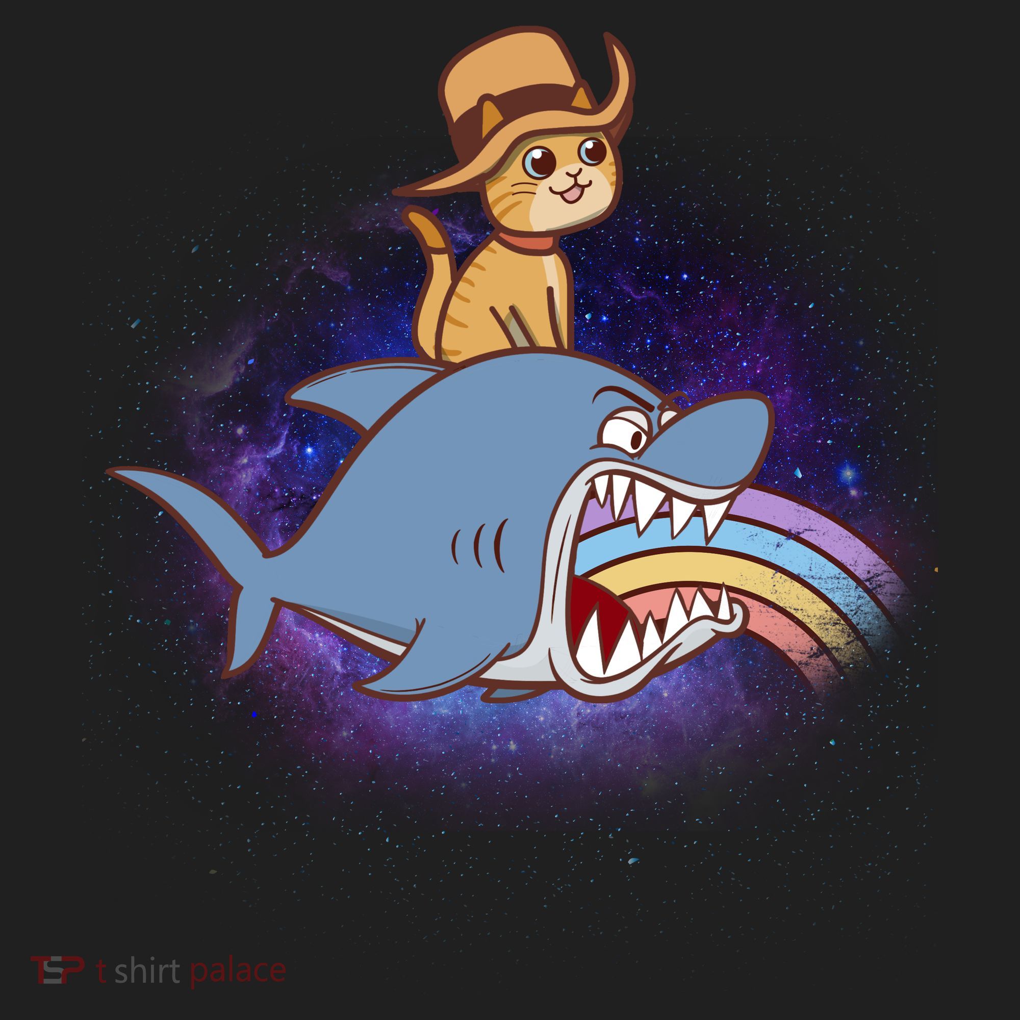 Cat Riding Shark Rainbow Bite Tumbler
