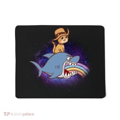 Cat Riding Shark Rainbow Bite Mousepad