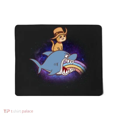 Cat Riding Shark Rainbow Bite Mousepad
