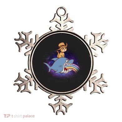 Cat Riding Shark Rainbow Bite Ornament