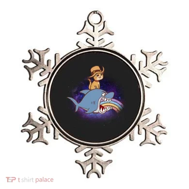 Cat Riding Shark Rainbow Bite Ornament