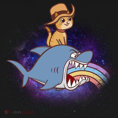 Cat Riding Shark Rainbow Bite Ornament