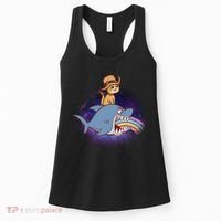Cat Riding Shark Rainbow Bite Women's Tank Top thumb 0
