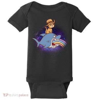 Cat Riding Shark Rainbow Bite Baby Bodysuit