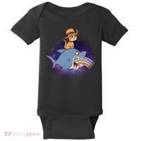 Cat Riding Shark Rainbow Bite Baby Bodysuit thumb 0