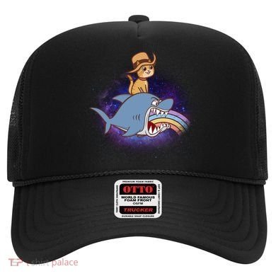 Cat Riding Shark Rainbow Bite Hat