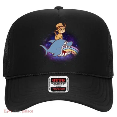 Cat Riding Shark Rainbow Bite Hat
