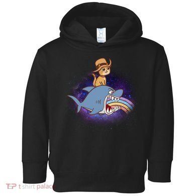 Cat Riding Shark Rainbow Bite Toddler Hoodie