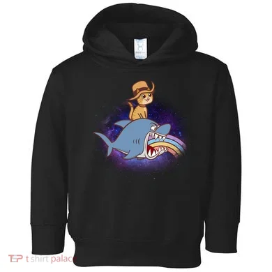 Cat Riding Shark Rainbow Bite Toddler Hoodie
