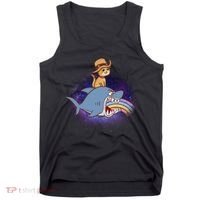 Cat Riding Shark Rainbow Bite Tank Top thumb 0