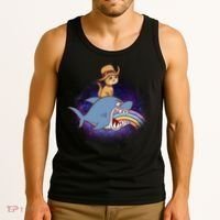 Cat Riding Shark Rainbow Bite Tank Top thumb 3