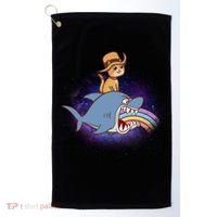 Cat Riding Shark Rainbow Bite Golf Towel thumb 0