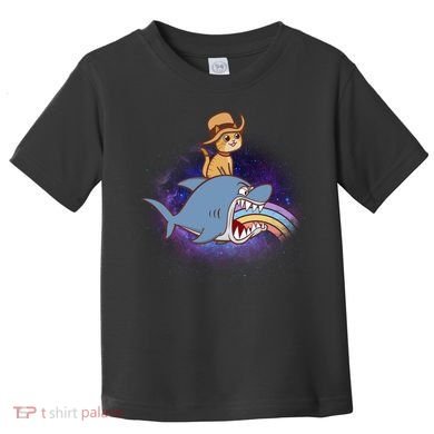 Cat Riding Shark Rainbow Bite Toddler T-Shirt
