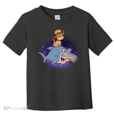 Cat Riding Shark Rainbow Bite Toddler T-Shirt