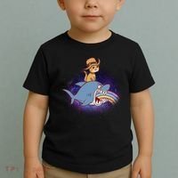 Cat Riding Shark Rainbow Bite Toddler T-Shirt thumb 2