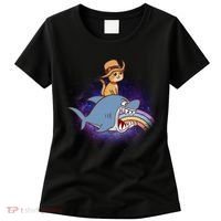 Cat Riding Shark Rainbow Bite Women's T-Shirt thumb 0
