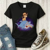 Cat Riding Shark Rainbow Bite Women's T-Shirt thumb 3