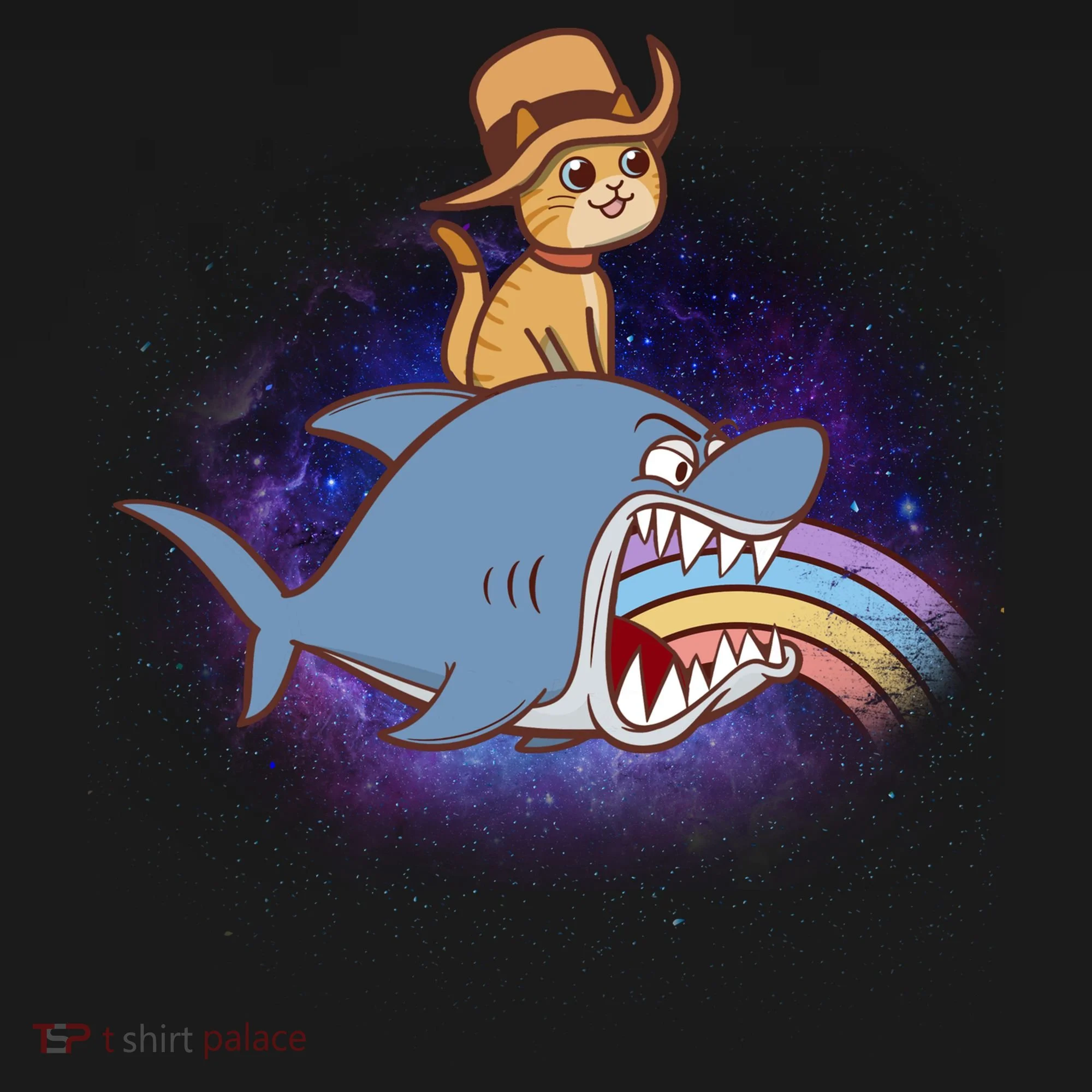 Cat Riding Shark Rainbow Bite Kids Sweatshirt