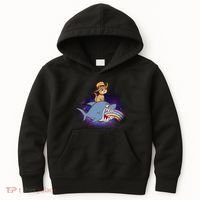 Cat Riding Shark Rainbow Bite Kids Hoodie thumb 0